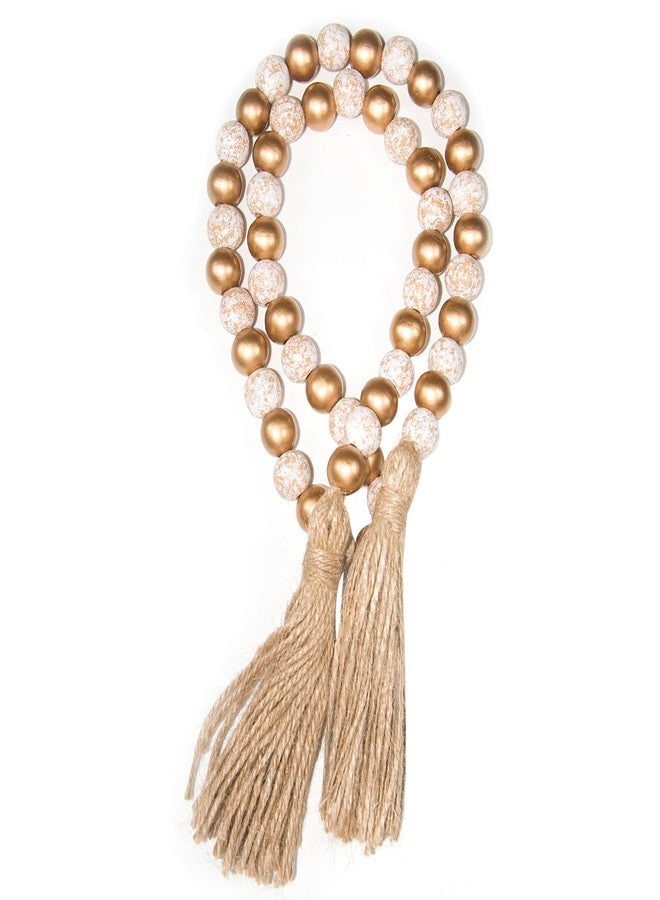 TACOLO Wood Beads Garland with Tassels, 1 Pcs Farmhouse Rustic Country Decor Prayer Beads Boho Chic for Farmhouse, Wall Hanging, Home Decoration (Gold, 39 Inch) - Image 1